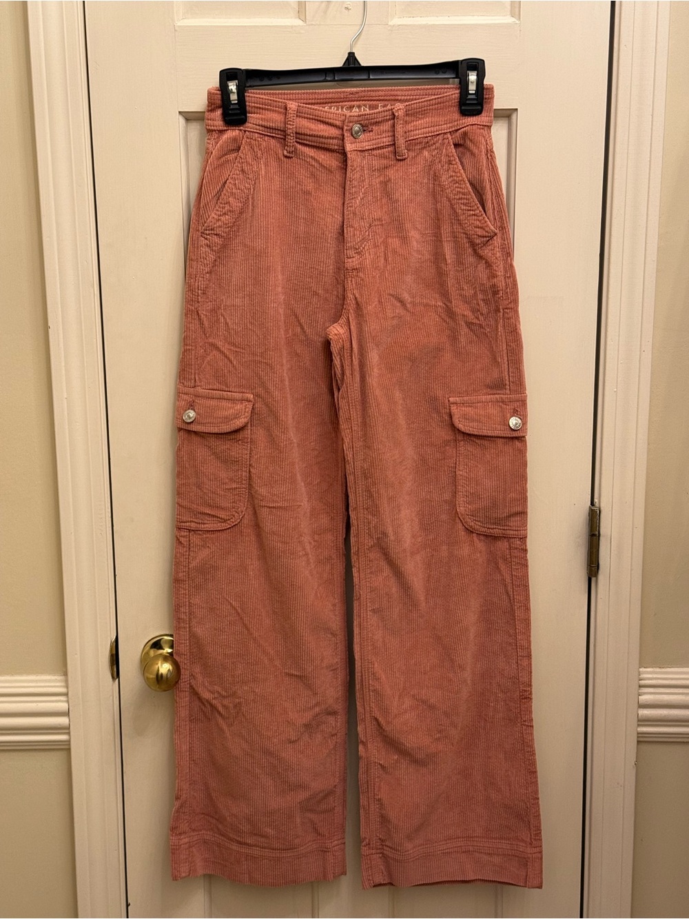 American Eagle Corduroy Cargo Wide Leg Pants Rust Pink Size 000 Short